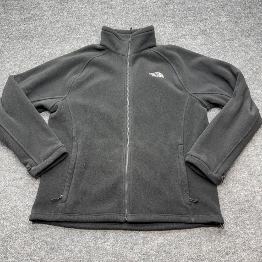 The North Face Mens Full Zip Fleece Jacket Black Large Mock Neck Raglan Sleeve